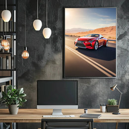 Sleek Red Sports Car Desert Highway Travel Poster PosterGoat