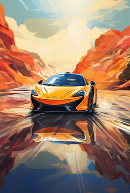 Sleek Sports Car Adventure in Desert Canyon Artistic Poster PosterGoat