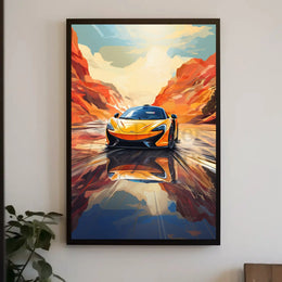 Sleek Sports Car Adventure in Desert Canyon Artistic Poster PosterGoat