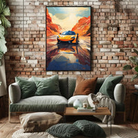 Sleek Sports Car Adventure in Desert Canyon Artistic Poster PosterGoat