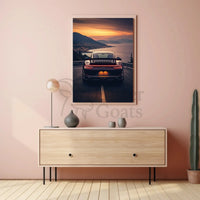 Sleek Sports Car Coastal Road Adventure Artistic Poster PosterGoat