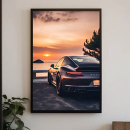 Sleek Sports Car by Coastal Sunset Travel Poster PosterGoat