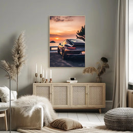 Sleek Sports Car by Coastal Sunset Travel Poster PosterGoat