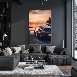 Sleek Sports Car by Coastal Sunset Travel Poster PosterGoat