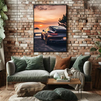 Sleek Sports Car by Coastal Sunset Travel Poster PosterGoat