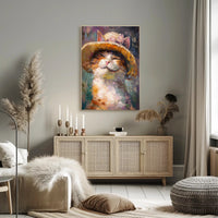 Smiling Cat with Straw Hat Animal Poster PosterGoat