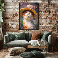 Smiling Cat with Straw Hat Animal Poster PosterGoat