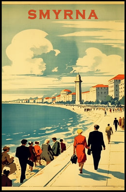 Smyrna Vintage Travel Poster: Nostalgic Mediterranean Coastal Scene PosterGoat