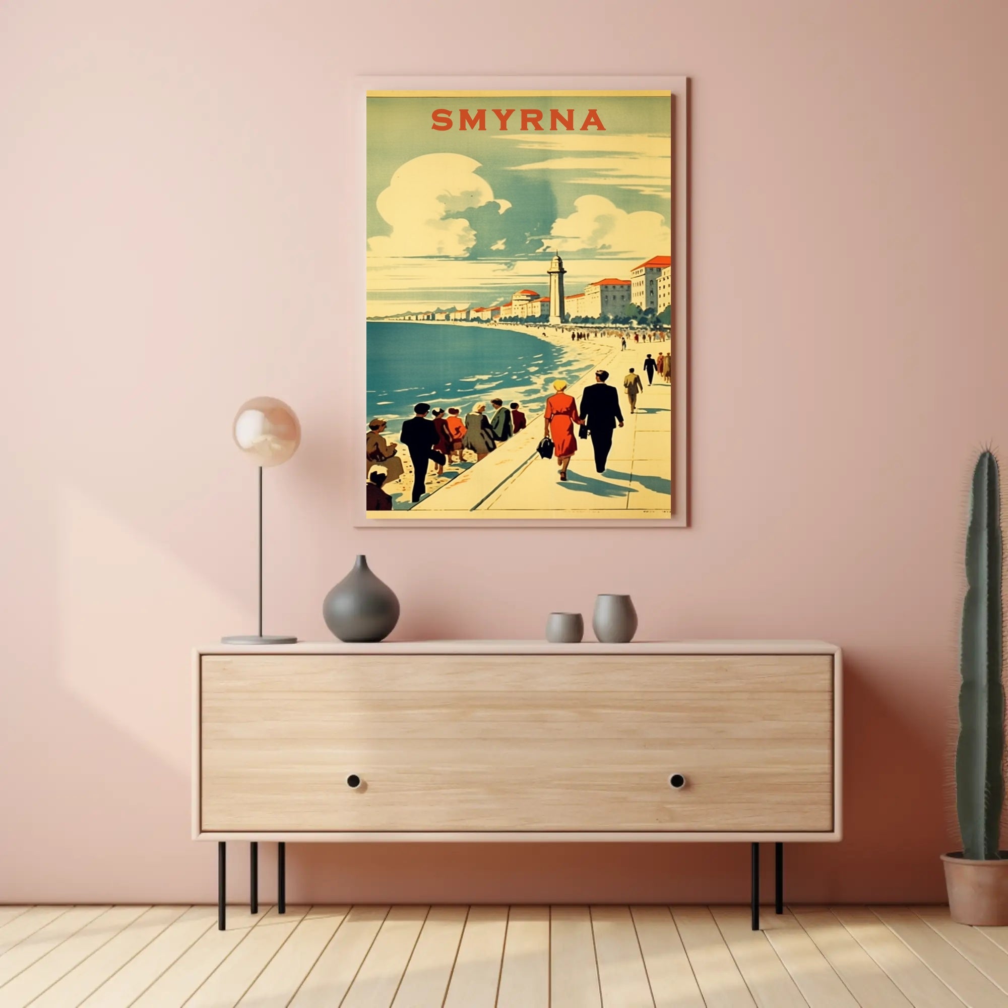 Smyrna Vintage Travel Poster: Nostalgic Mediterranean Coastal Scene PosterGoat