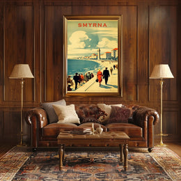 Smyrna Vintage Travel Poster: Nostalgic Mediterranean Coastal Scene PosterGoat