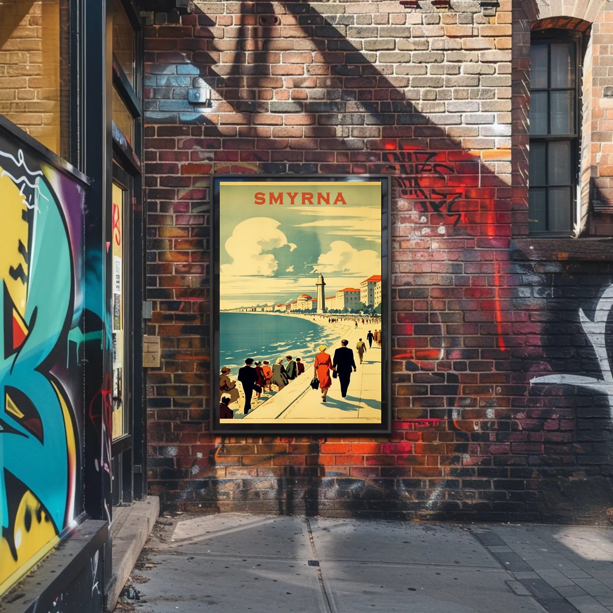 Smyrna Vintage Travel Poster: Nostalgic Mediterranean Coastal Scene PosterGoat