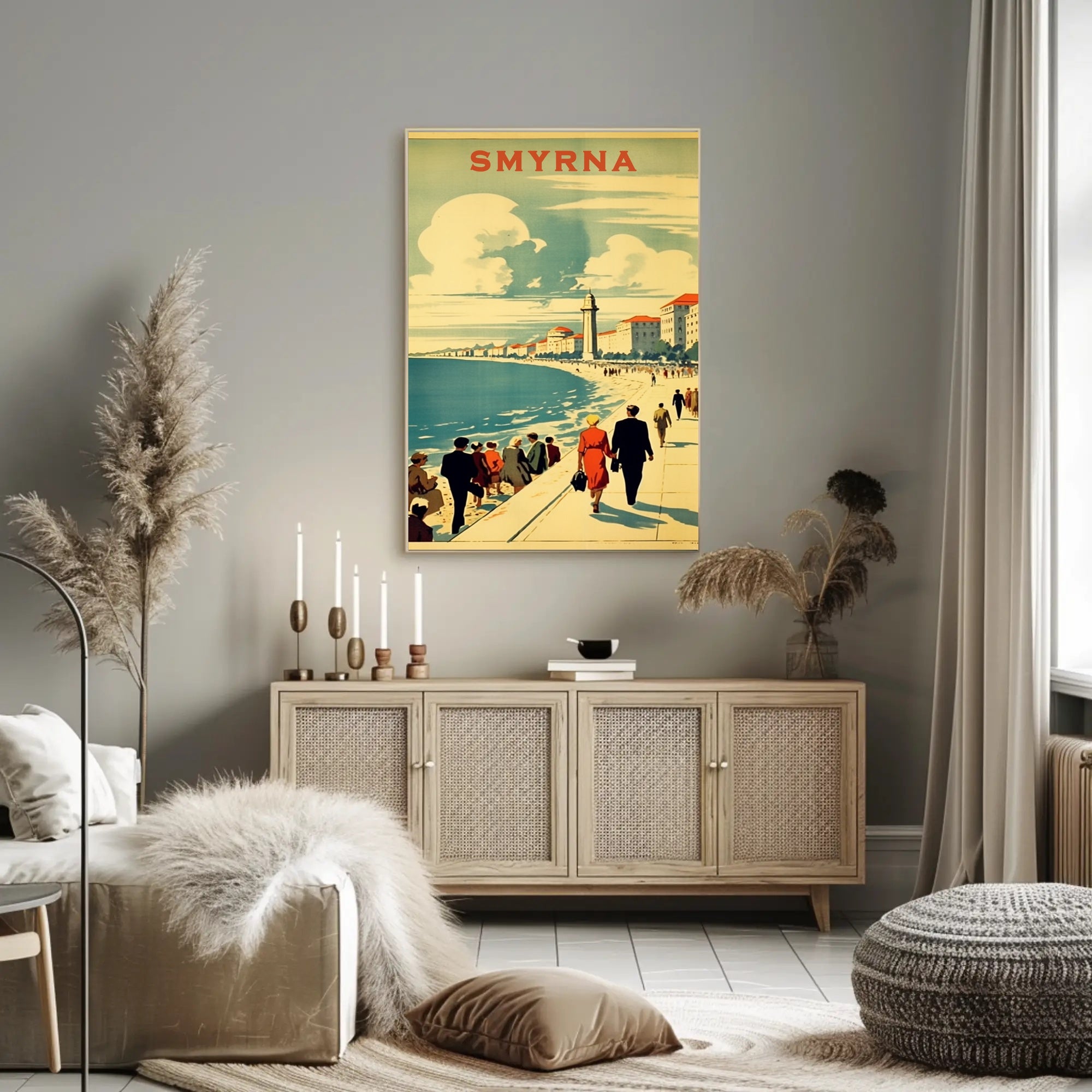 Smyrna Vintage Travel Poster: Nostalgic Mediterranean Coastal Scene PosterGoat