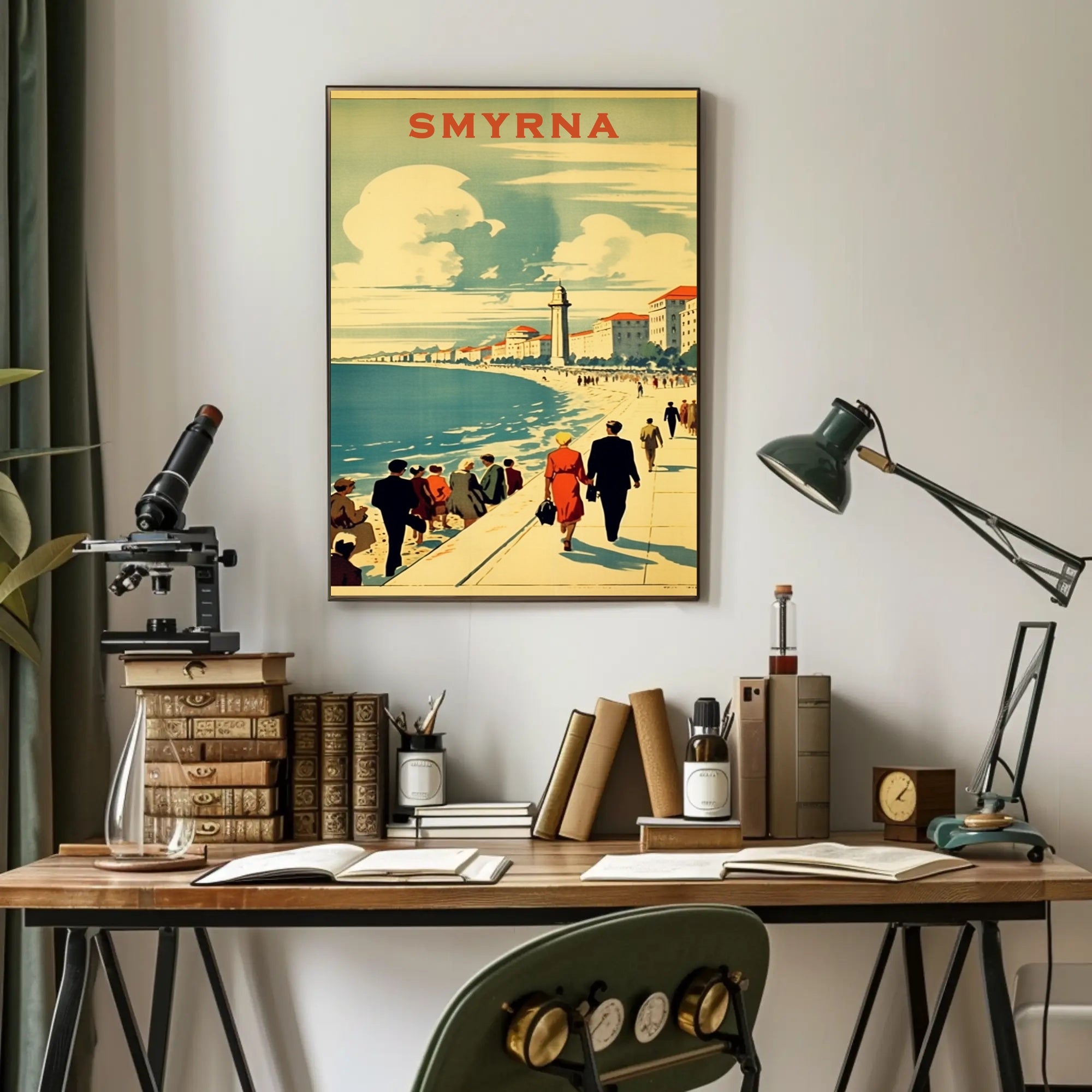 Smyrna Vintage Travel Poster: Nostalgic Mediterranean Coastal Scene PosterGoat