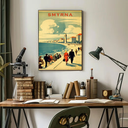 Smyrna Vintage Travel Poster: Nostalgic Mediterranean Coastal Scene PosterGoat
