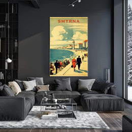 Smyrna Vintage Travel Poster: Nostalgic Mediterranean Coastal Scene PosterGoat
