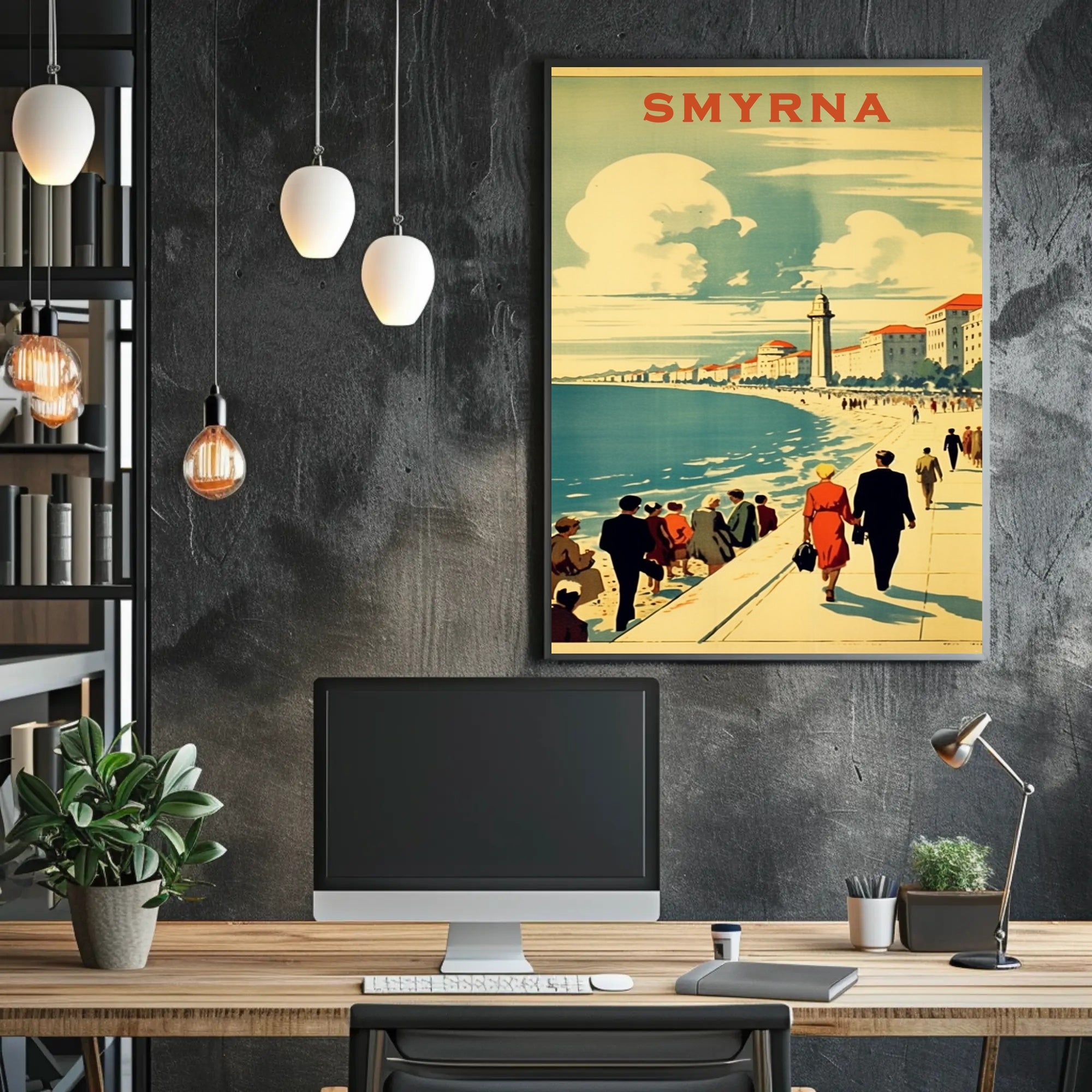 Smyrna Vintage Travel Poster: Nostalgic Mediterranean Coastal Scene PosterGoat