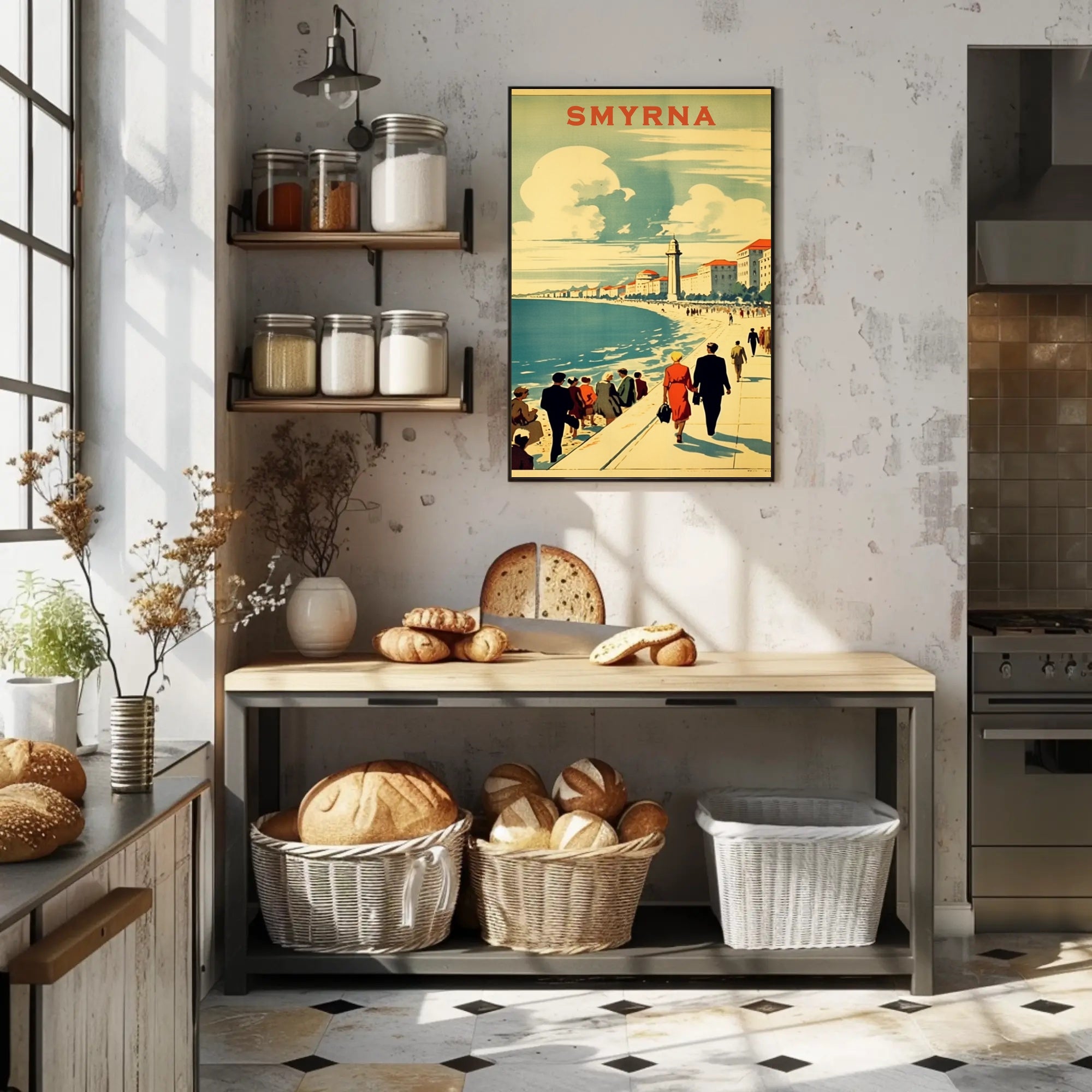 Smyrna Vintage Travel Poster: Nostalgic Mediterranean Coastal Scene PosterGoat