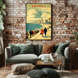 Smyrna Vintage Travel Poster: Nostalgic Mediterranean Coastal Scene PosterGoat