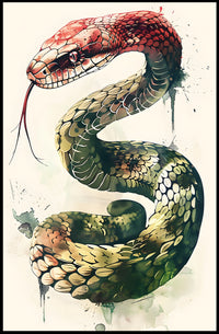 Snake Illustration with Watercolor and Ink Artistic Poster PosterGoat