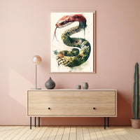 Snake Illustration with Watercolor and Ink Artistic Poster PosterGoat