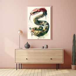 Snake Illustration with Watercolor and Ink Artistic Poster PosterGoat