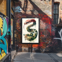 Snake Illustration with Watercolor and Ink Artistic Poster PosterGoat