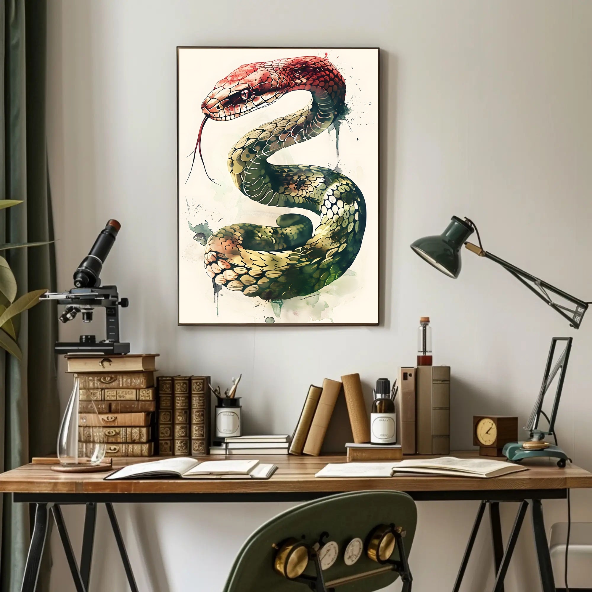 Snake Illustration with Watercolor and Ink Artistic Poster PosterGoat