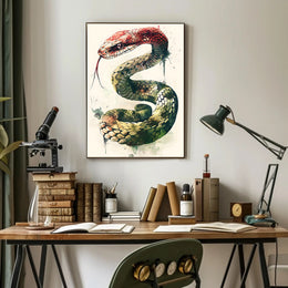 Snake Illustration with Watercolor and Ink Artistic Poster PosterGoat