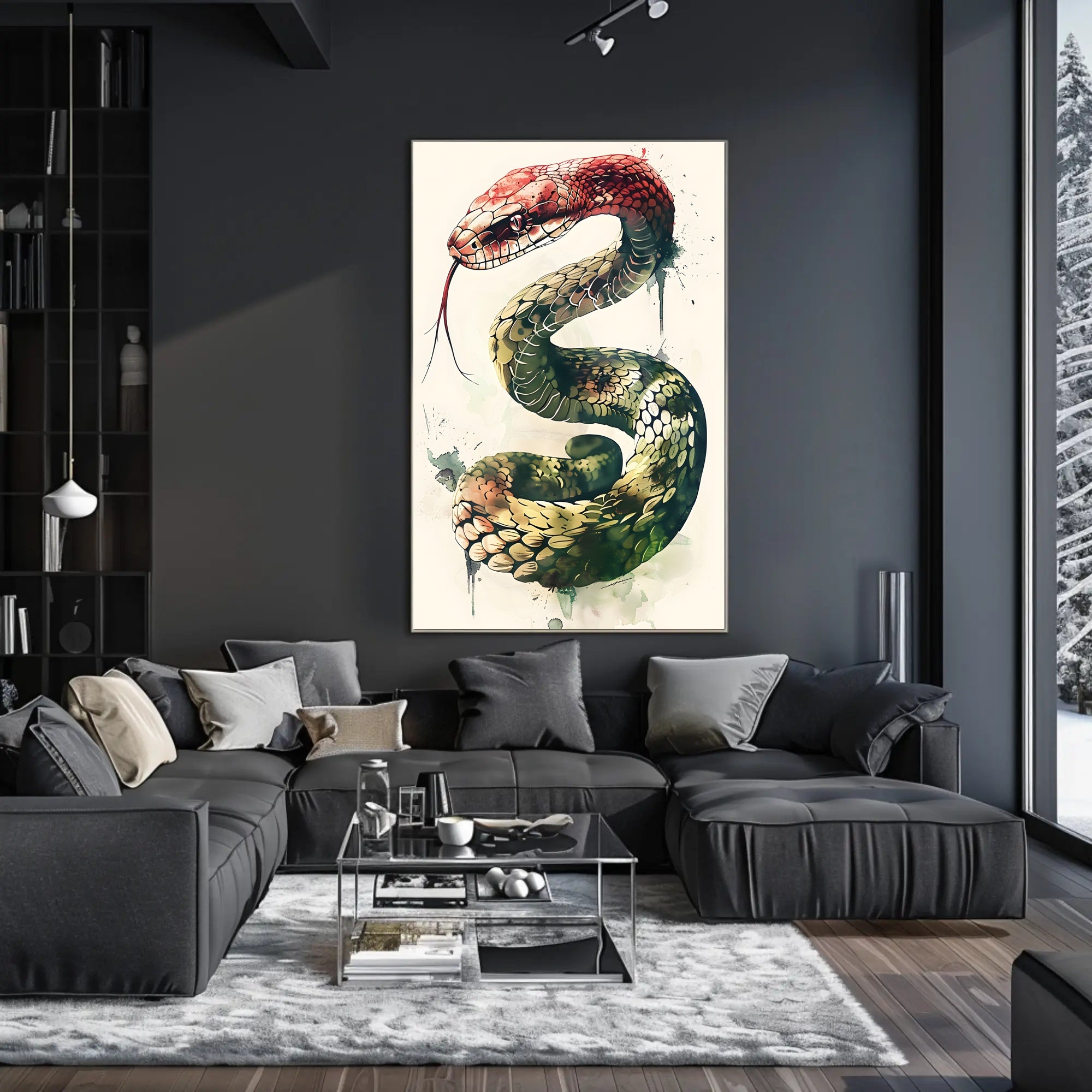 Snake Illustration with Watercolor and Ink Artistic Poster PosterGoat