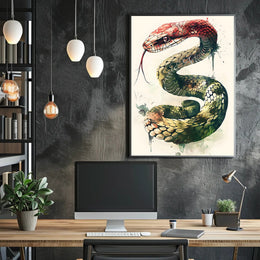 Snake Illustration with Watercolor and Ink Artistic Poster PosterGoat