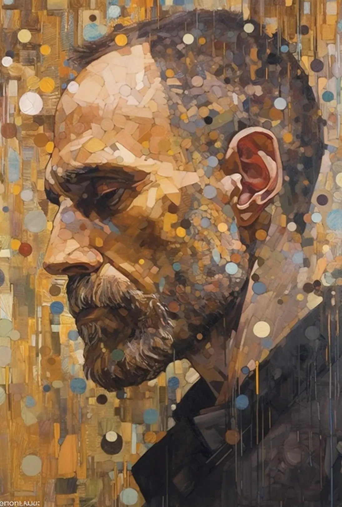 Solemn Profile with Geometric Elements Artistic Poster PosterGoat