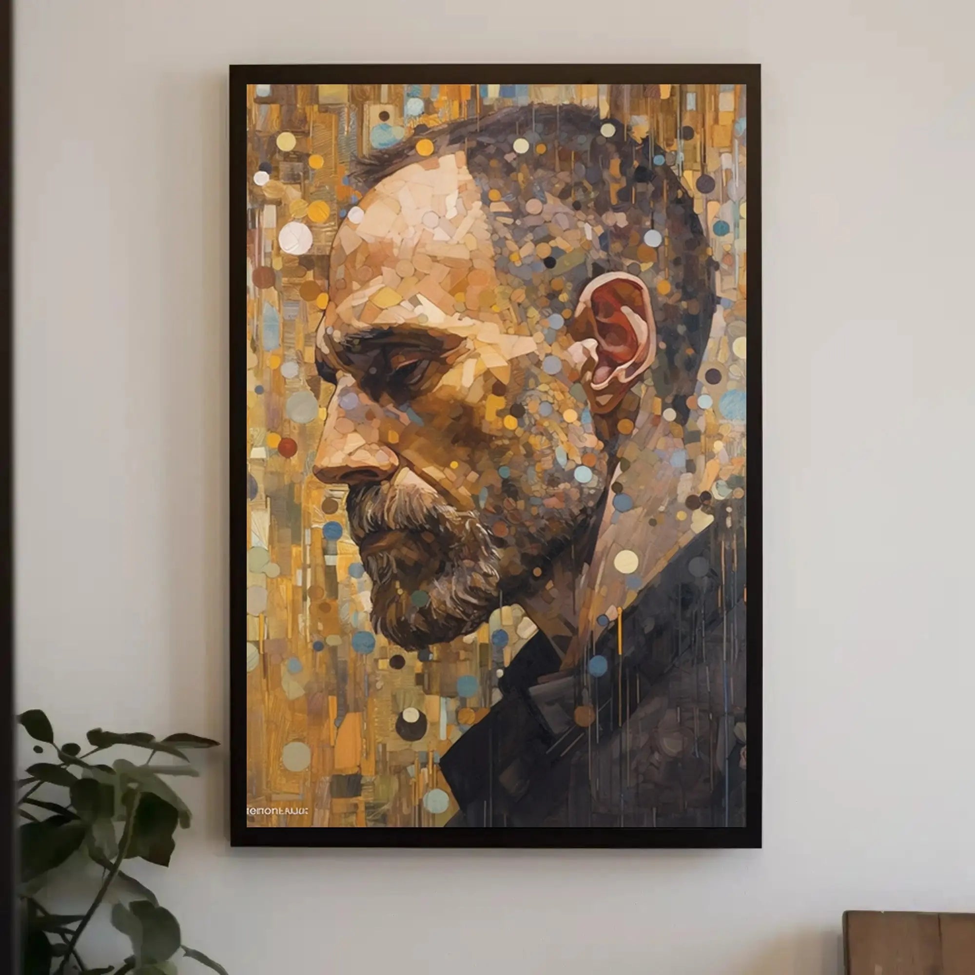 Solemn Profile with Geometric Elements Artistic Poster PosterGoat