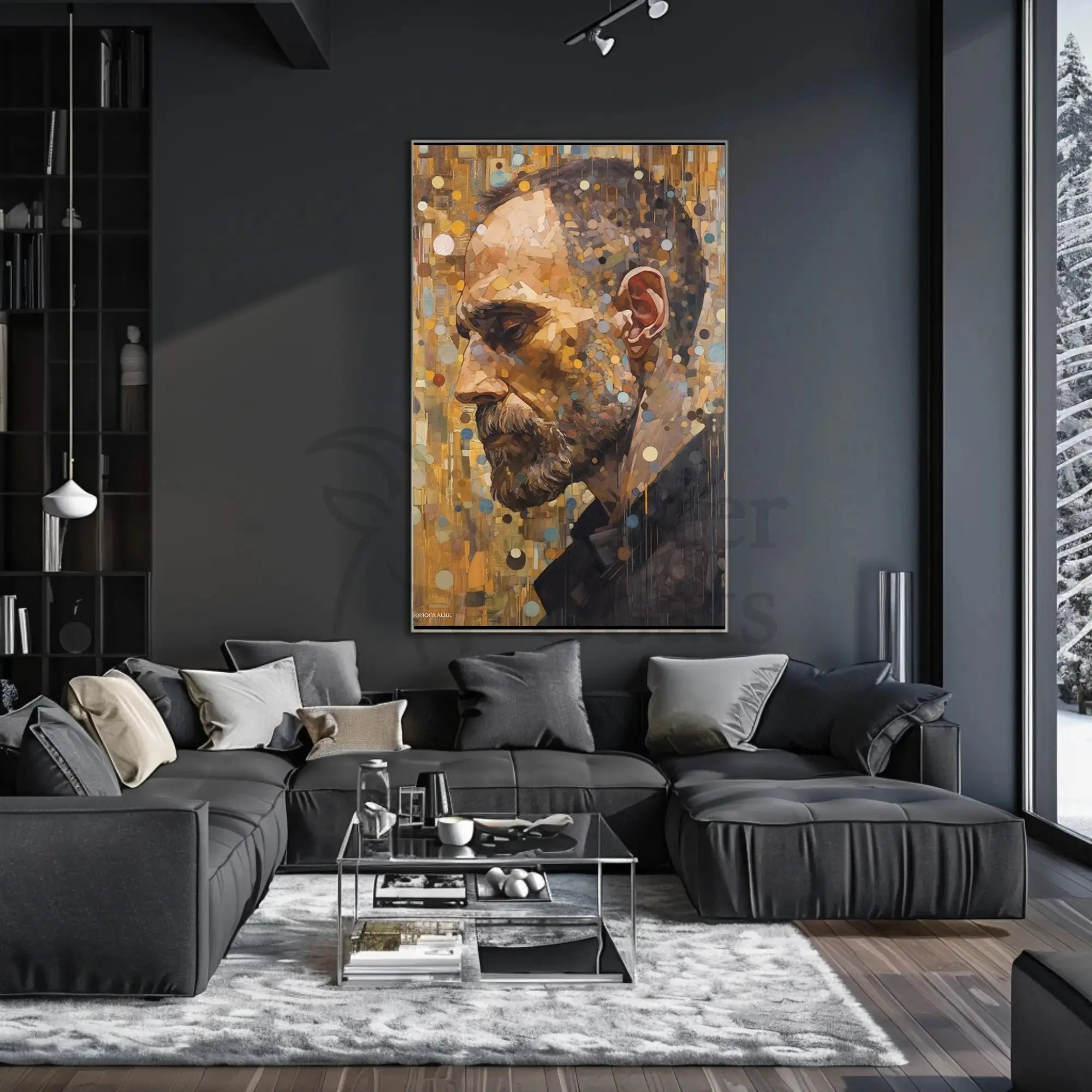Solemn Profile with Geometric Elements Artistic Poster PosterGoat