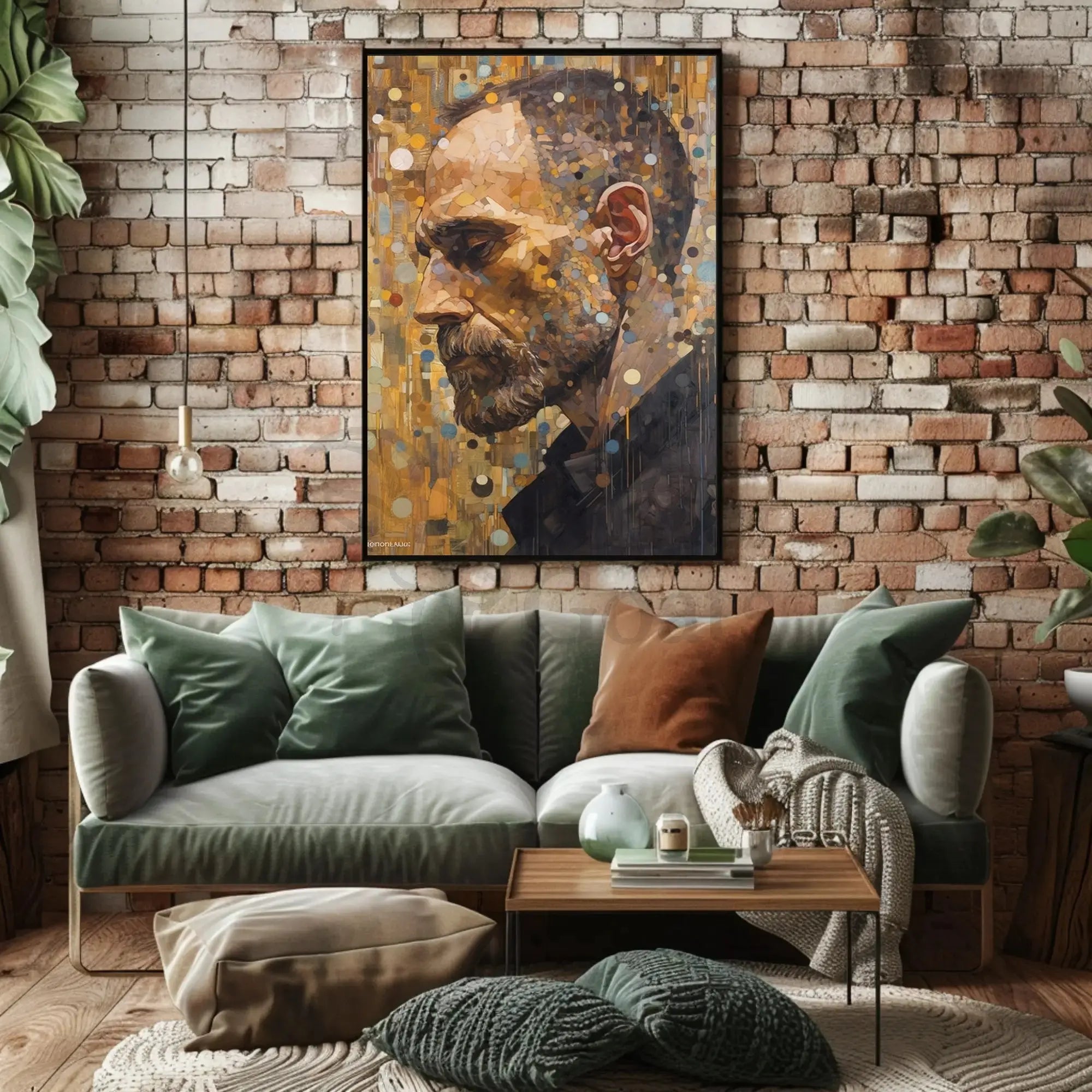 Solemn Profile with Geometric Elements Artistic Poster PosterGoat