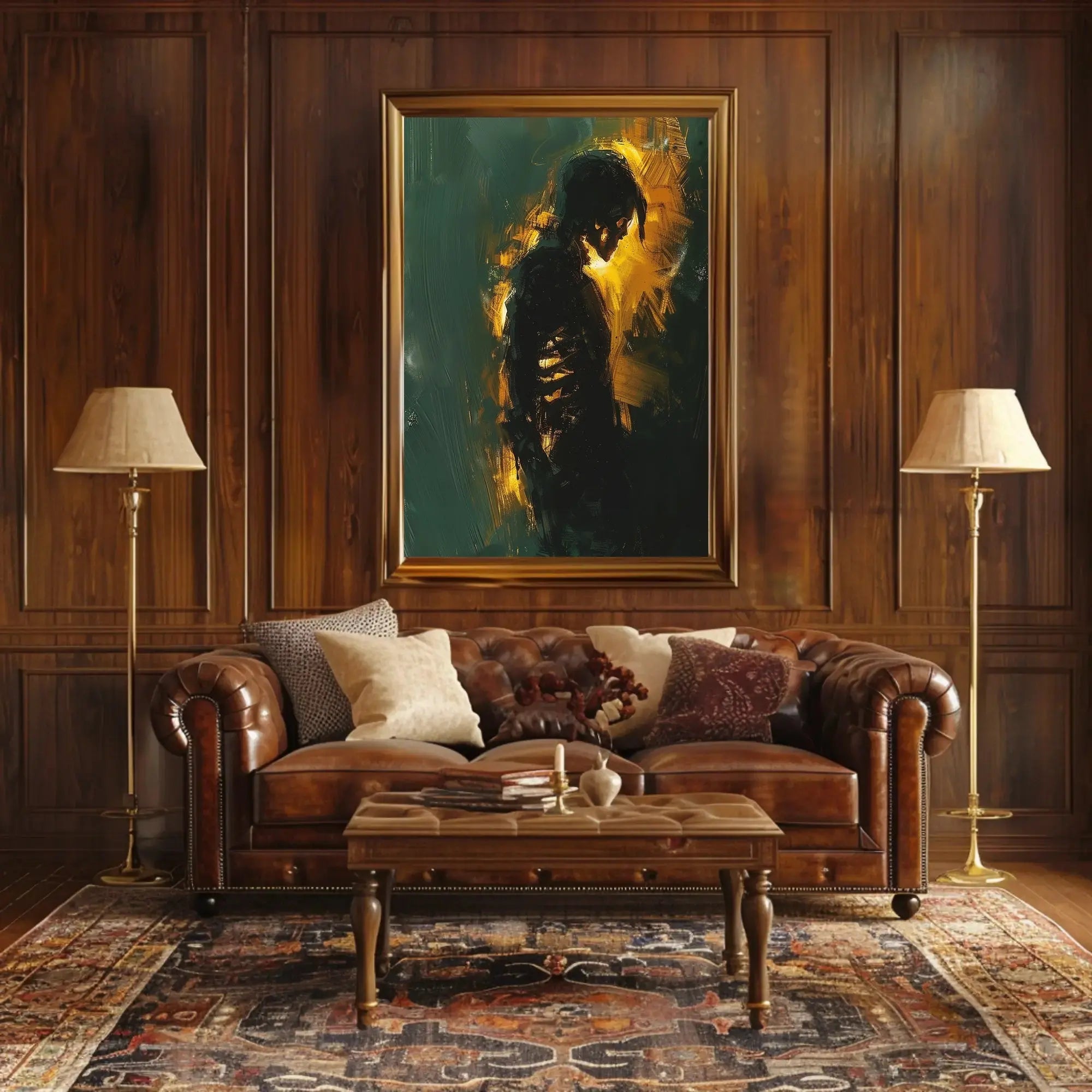 Solitary Figure in Shadows: Introspective Art Poster PosterGoat