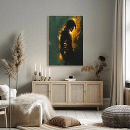 Solitary Figure in Shadows: Introspective Art Poster PosterGoat