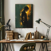 Solitary Figure in Shadows: Introspective Art Poster PosterGoat