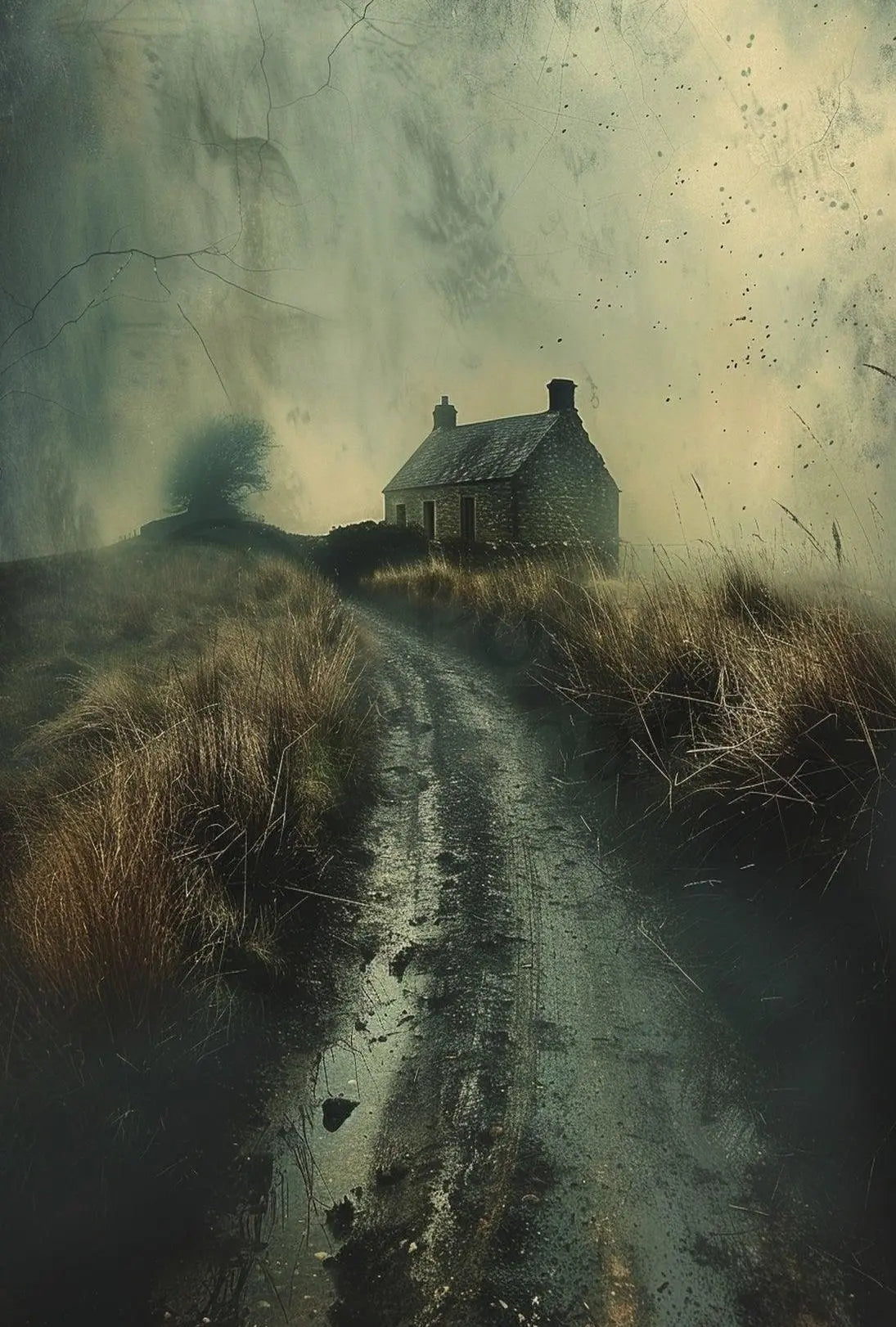Solitary Rustic Cottage Mist Artistic Heritage Poster PosterGoat