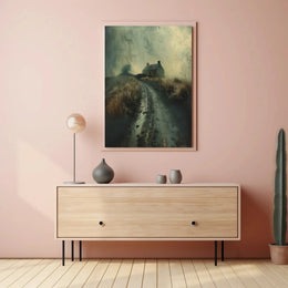 Solitary Rustic Cottage Mist Artistic Heritage Poster PosterGoat