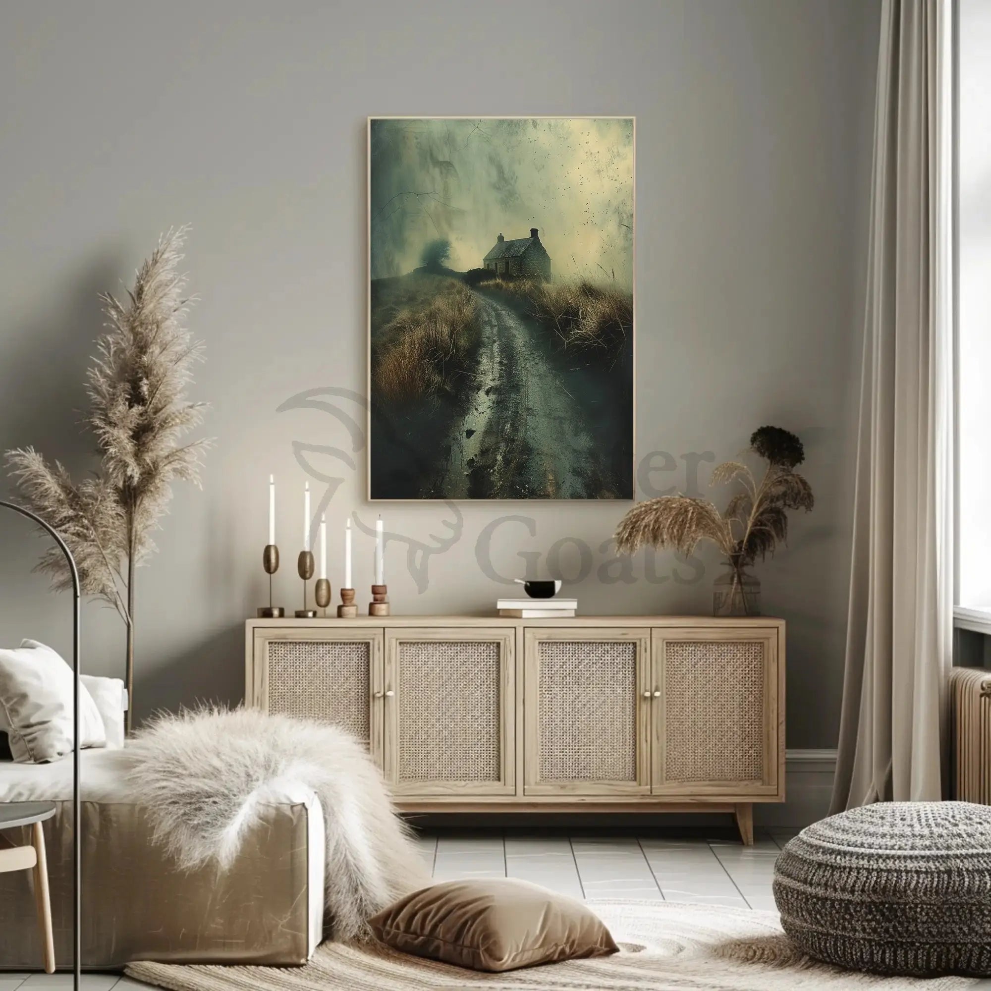 Solitary Rustic Cottage Mist Artistic Heritage Poster PosterGoat