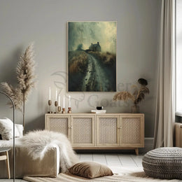 Solitary Rustic Cottage Mist Artistic Heritage Poster PosterGoat