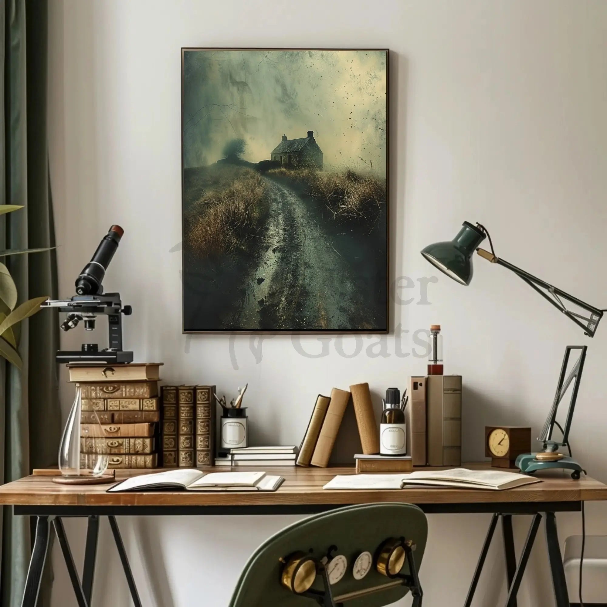 Solitary Rustic Cottage Mist Artistic Heritage Poster PosterGoat