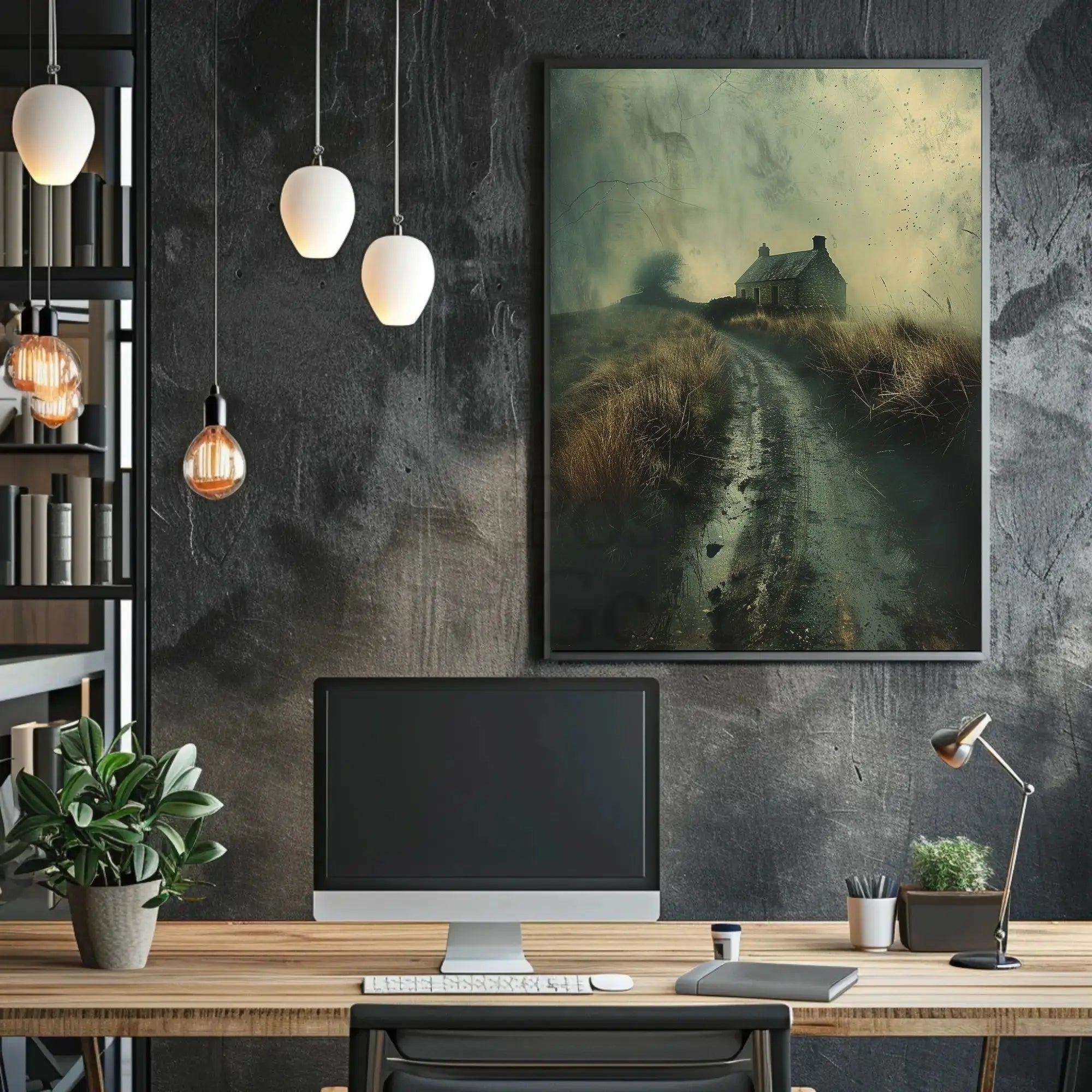Solitary Rustic Cottage Mist Artistic Heritage Poster PosterGoat