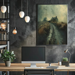 Solitary Rustic Cottage Mist Artistic Heritage Poster PosterGoat
