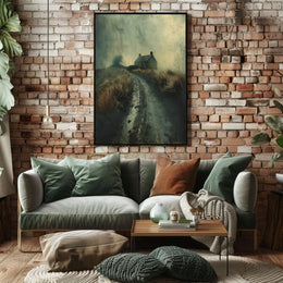 Solitary Rustic Cottage Mist Artistic Heritage Poster PosterGoat