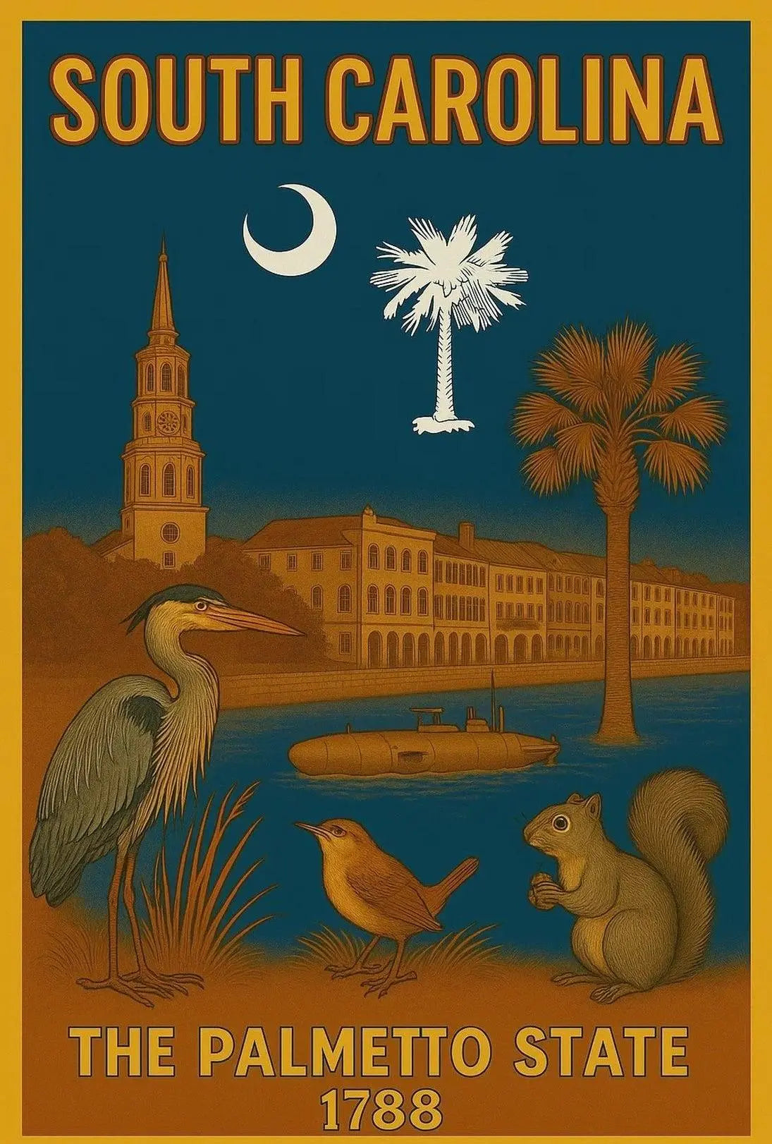 South Carolina Heritage Print Celebrating State Symbols and History Poster PosterGoat