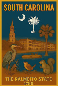 South Carolina Heritage Print Celebrating State Symbols and History Poster PosterGoat