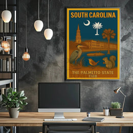 South Carolina Heritage Print Celebrating State Symbols and History Poster PosterGoat