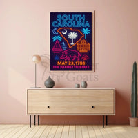 South Carolina Neon Retro Coastal Vibes Cultural Heritage Poster PosterGoat
