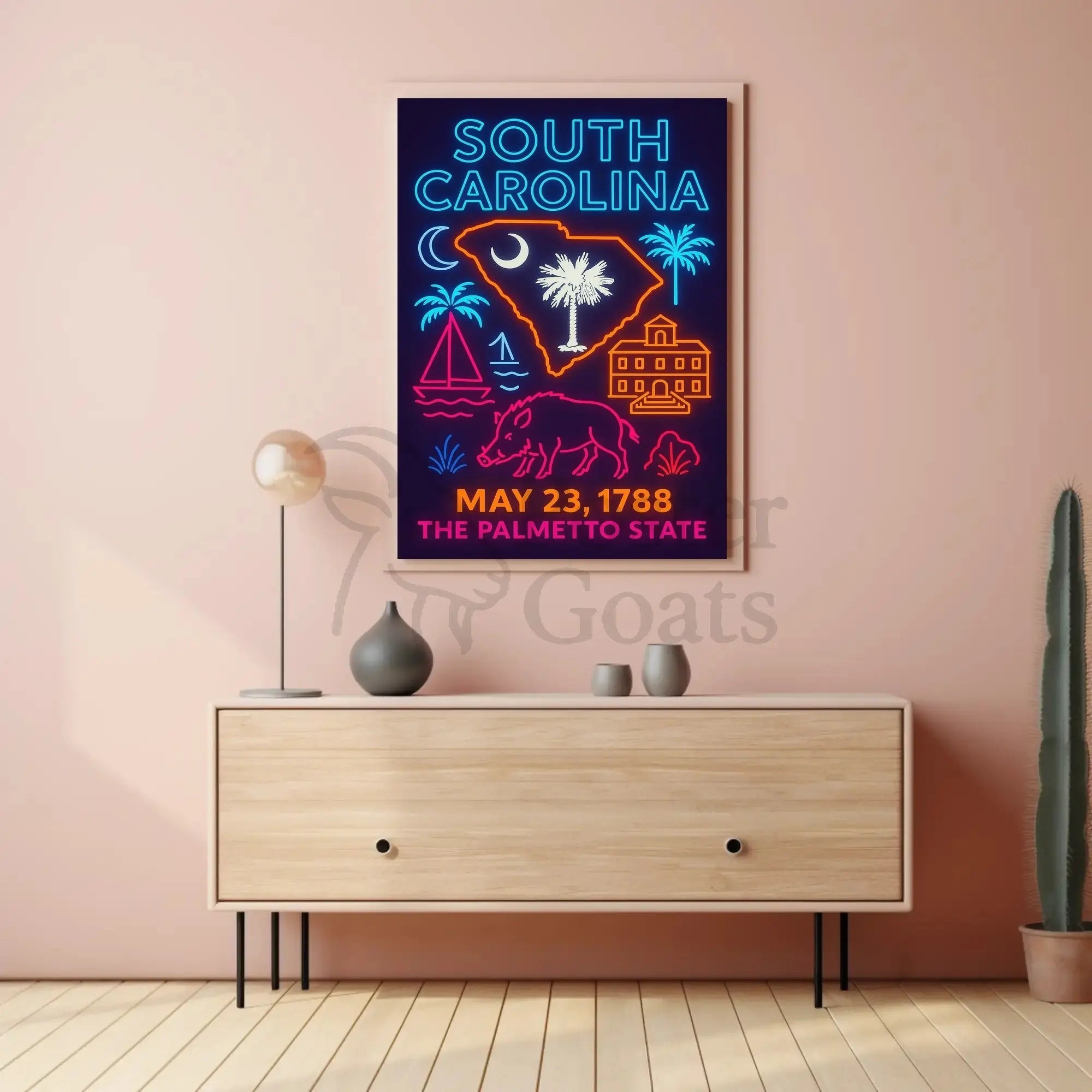 South Carolina Neon Retro Coastal Vibes Cultural Heritage Poster PosterGoat